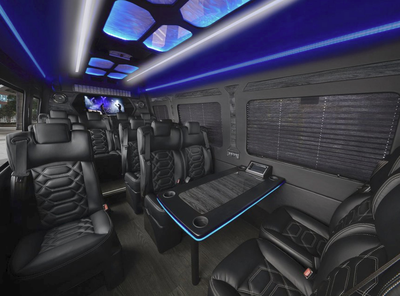 Luxury sprinter and executive jet at airport